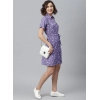 Dropship Women's Polyester Polka Collar Neck Short Sleeve Dress (Lavender)
