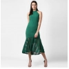 Dropship Women's Polyester Asymmetrical Close Neck Sleeveless Dress (Green)