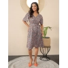 Dropship Women's Polyester Moss Floral V-Neck Bell Sleeve Dress (Grey)