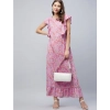 Dropship Women's Polyester Floral Round Neck Flutter Dress (Lavender)