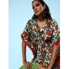 Dropship Women's Polyester Moss Printed Round Neck Kaftan Sleeve Dress (Multicolor)