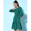Dropship Women's Polyester Moss Polka Round Neck 3/4th Sleeves Dress (Green)