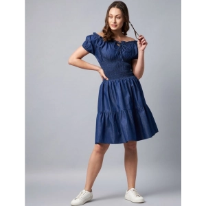 Generic Women's Denim Solid Off-Shoulder Short Sleeve Dress (Blue)