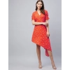 Dropship Women's Polyester Floral V-Neck Short Sleeve Dress (Orange)