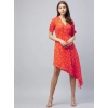 Dropship Women's Polyester Floral V-Neck Short Sleeve Dress (Orange)