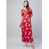 Dropship Women's Cotton Blend Floral V-Neck Half Sleeve Dress (Blue-Red)