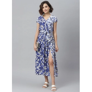 Generic Women's Polyester Floral V-Neck Short Sleeve Dress (Purple-White)
