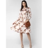Dropship Women's Polyester Pleated Collar Neck Long Sleeves Dress (White)