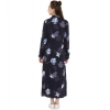 Dropship Women's Rayon Floral Collar Neck Long Sleeves Dress (Blue)