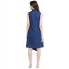 Dropship Women's Denim Solid Collar Neck Sleeveless Dress (Blue)