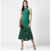 Dropship Women's Polyester Asymmetrical Close Neck Sleeveless Dress (Green)