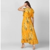 Dropship Women's Polyester Floral Round Neck Butterfly Sleeve Dress (Yellow)