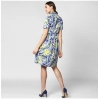 Dropship Women's Polyester Floral Collar Neck Short Sleeve Dress (Blue-Yellow)