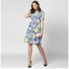 Dropship Women's Polyester Floral Collar Neck Short Sleeve Dress (Blue-Yellow)