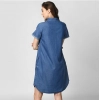 Dropship Women's Denim Solid Collar Neck Short Sleeve Dress (Blue)