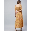 Dropship Women's Polyester Moss Floral Square Neck Half Sleeve Dress (Pink)
