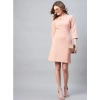 Dropship Women's Polyester Jacquard Self Design Round Neck 3/4th Sleeves Dress (Pink)