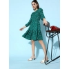 Dropship Women's Polyester Moss Polka Round Neck 3/4th Sleeves Dress (Green)