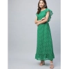 Dropship Women's Polyester Polka Close Neck Flutter Dress (Green)