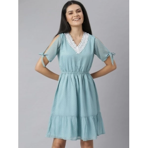 Generic Women's Chiffon Self Design V-Neck Tie Ups Dress (Green)