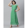 Dropship Women's Polyester Floral Round Neck Short Sleeve Dress (Green)