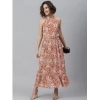 Dropship Women's Polyester Printed Halter Neck Sleeveless Dress (Rust)