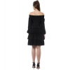 Dropship Women's Polyester Moss Solid Off-Shoulder Long Sleeves Dress (Black)