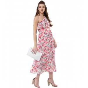 Generic Women's Polyester Crepe Floral One Shoulder One Shoulder Dress (Multicolor)