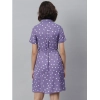 Dropship Women's Polyester Polka Collar Neck Short Sleeve Dress (Lavender)