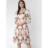 Dropship Women's Polyester Pleated Collar Neck Long Sleeves Dress (White)
