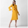 Dropship Women's Polyester Ruffled Close Neck Long Sleeves Dress (Yellow)