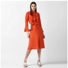 Dropship Women's Polyester Ruffled Close Neck Long Sleeves Dress (Orange)