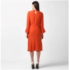 Dropship Women's Polyester Ruffled Close Neck Long Sleeves Dress (Orange)