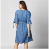 Dropship Women's Denim Solid V-Neck Tie Ups Dress (Blue)