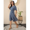 Dropship Women's Polyester Moss Polka V-Neck Bell Sleeve Dress (Grey)
