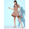 Dropship Women's Polyester Crepe Floral Square Neck Short Sleeve Dress (Rust)