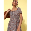 Dropship Women's Polyester Moss Floral Square Neck Puff Sleeve Dress (Multicolor)