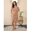 Dropship Women's Polyester Moss Floral V-Neck Bell Sleeve Dress (Brown)