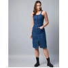 Dropship Women's Denim Lycra Solid Square Neck Shoulder Straps Dress (Blue)