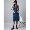 Dropship Women's Denim Lycra Solid Square Neck Shoulder Straps Dress (Blue)