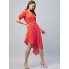 Dropship Women's Polyester Floral V-Neck Short Sleeve Dress (Orange)
