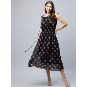 Generic Women's Chiffon Floral Square Neck Sleeveless Dress (Black)