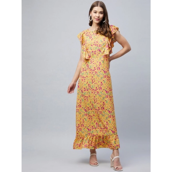 Dropship Women's Polyester Floral Round Neck Flutter Dress (Red)
