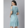 Dropship Women's Chiffon Self Design V-Neck Tie Ups Dress (Green)