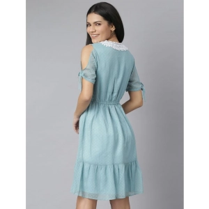 Generic Women's Chiffon Self Design V-Neck Tie Ups Dress (Green)