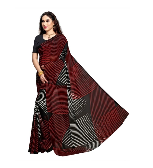 Women's Georgette Printed Saree With Unstitched Blouse 5.5Mtr (Black)