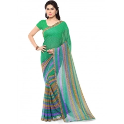 Women's Faux Georgette Printed Saree With Unstitched Blouse 5.5Mtr (Green)