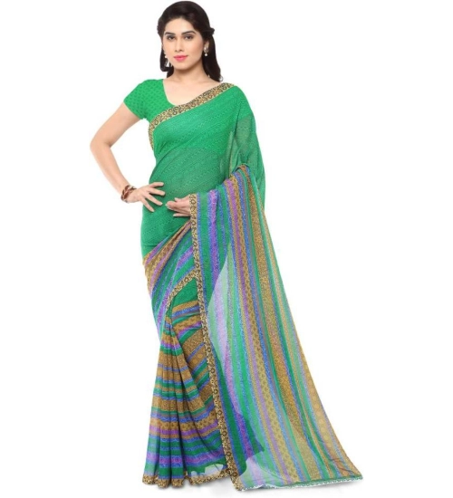 Women's Faux Georgette Printed Saree With Unstitched Blouse 5.5Mtr (Green)