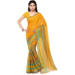 Women's Faux Georgette Printed Saree With Unstitched Blouse 5.5Mtr (Yellow)