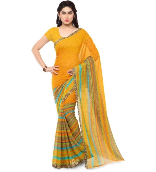 Women's Faux Georgette Printed Saree With Unstitched Blouse 5.5Mtr (Yellow)